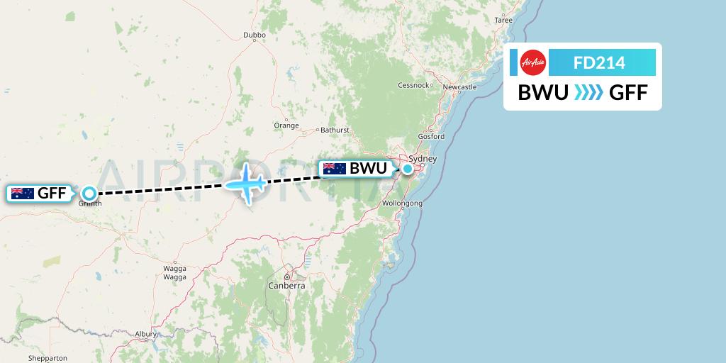 FD214 Thai AirAsia Flight Map: Bankstown to Griffith