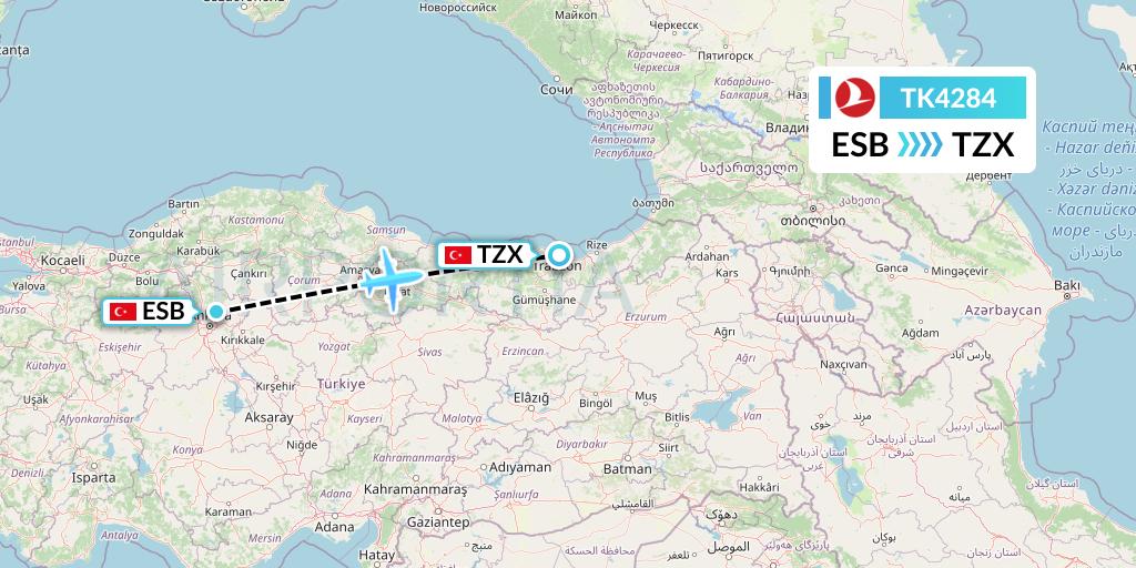 TK4284 Turkish Airlines Flight Map: Ankara to Trabzon