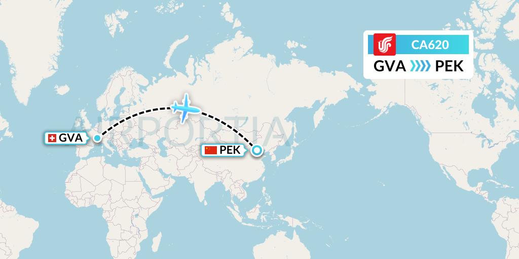 CA620 Air China Flight Map: Geneva to Beijing