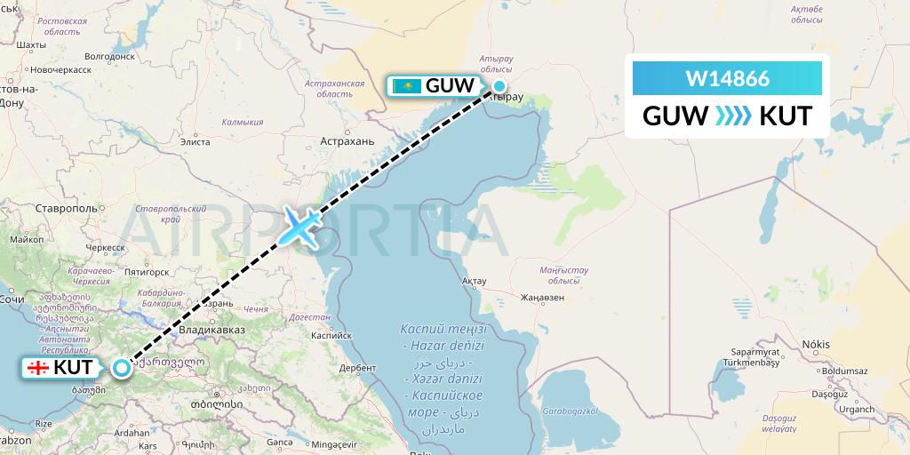 W14866 World Ticket Ltd Flight Map: Atyrau to Kutaisi