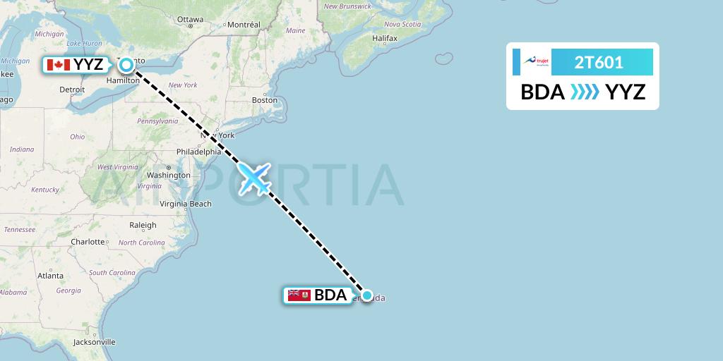 2T601 Trujet Flight Map: Bermuda to Toronto