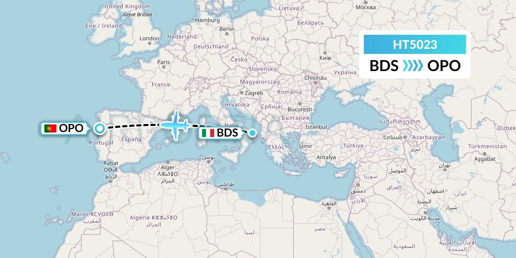 HT5023 Ningxia Cargo Airlines CO.,LTD Flight Map: Brindisi to Porto