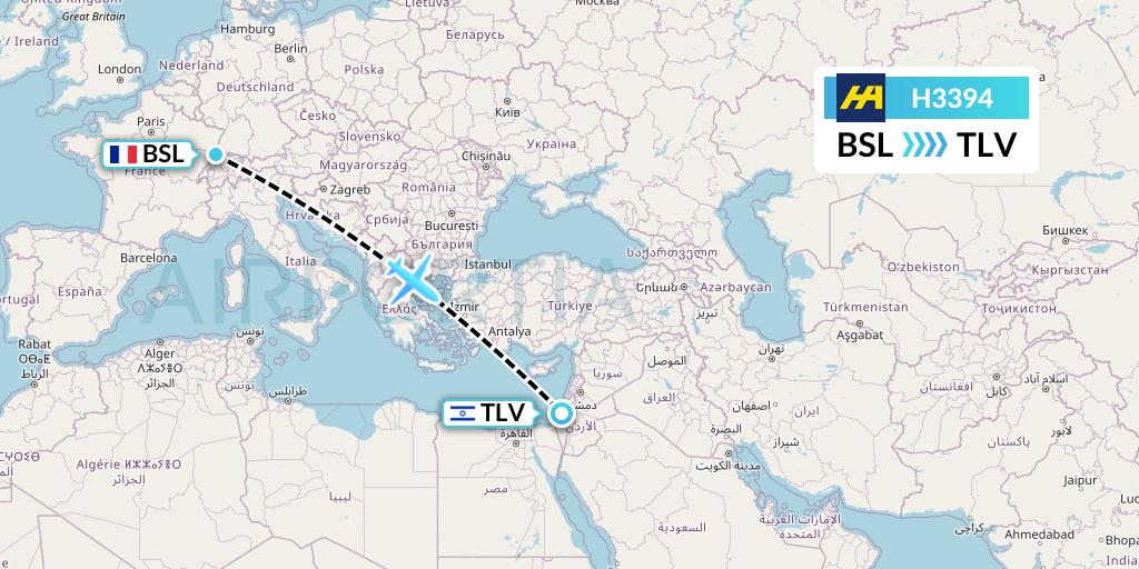 H3394 Harbour Air Flight Map: Basel to Tel Aviv