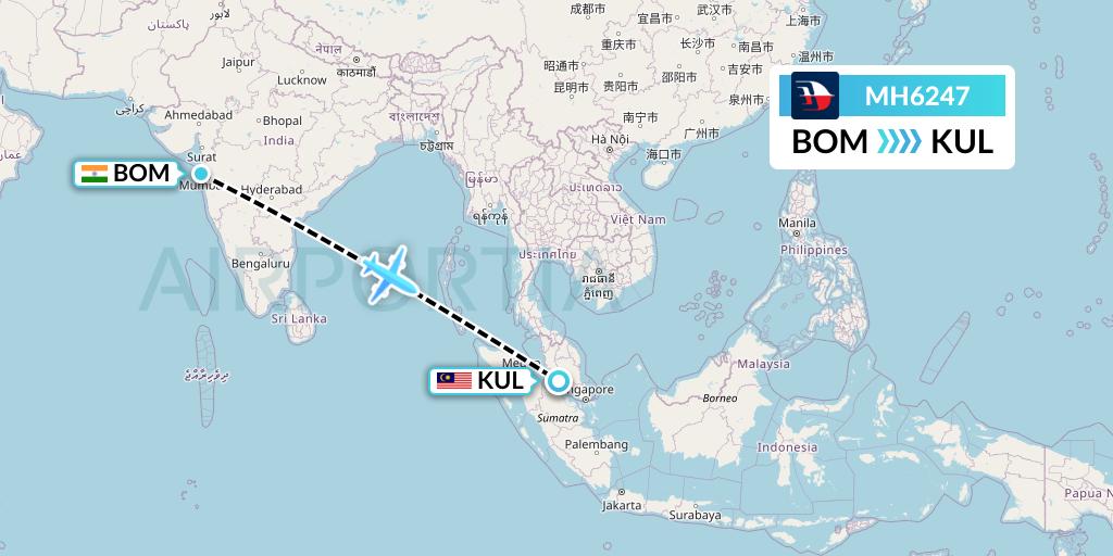 MH6247 Malaysia Airlines Flight Map: Mumbai to Kuala Lumpur