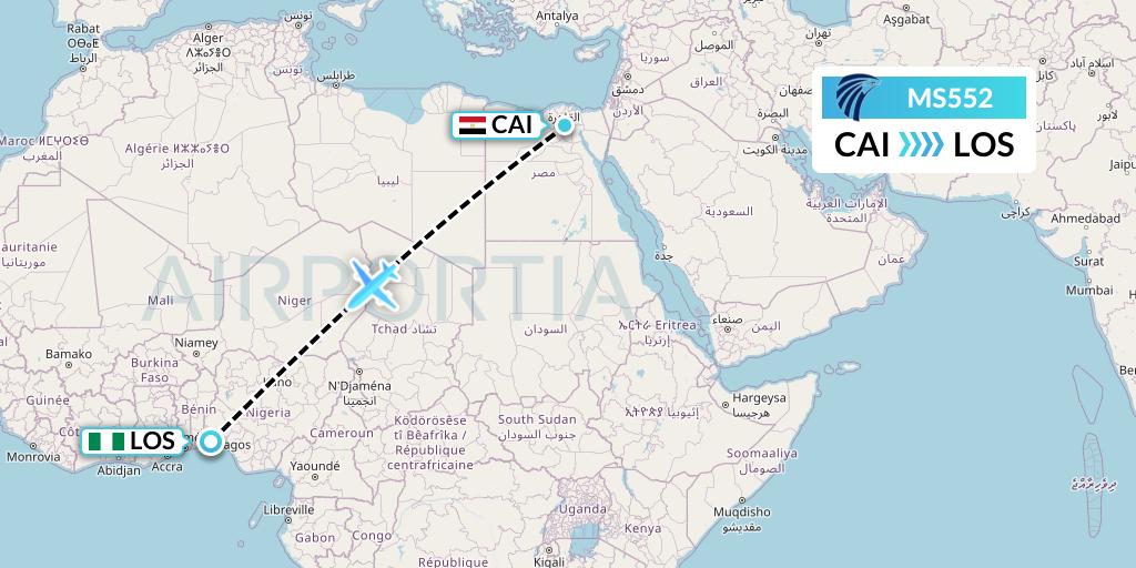 MS552 EgyptAir Flight Map: Cairo to Lagos