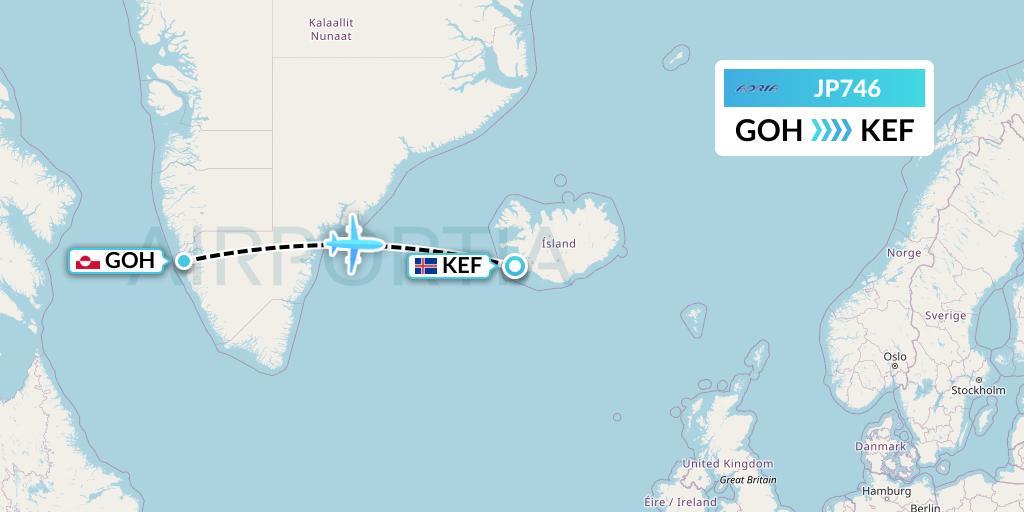JP746 Adria Airways Flight Map: Nuuk to Reykjavik