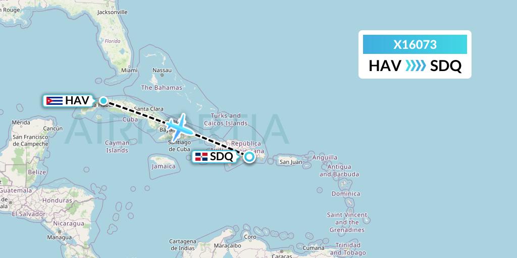 X16073 Nik Airways Flight Map: Havana to Santo Domingo