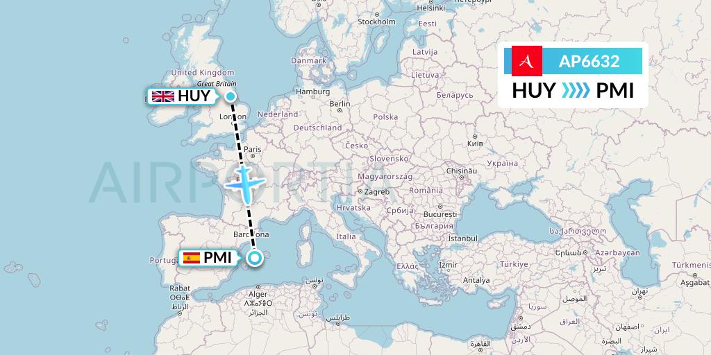 AP6632 AlbaStar Flight Map: Humberside to Palma de Mallorca