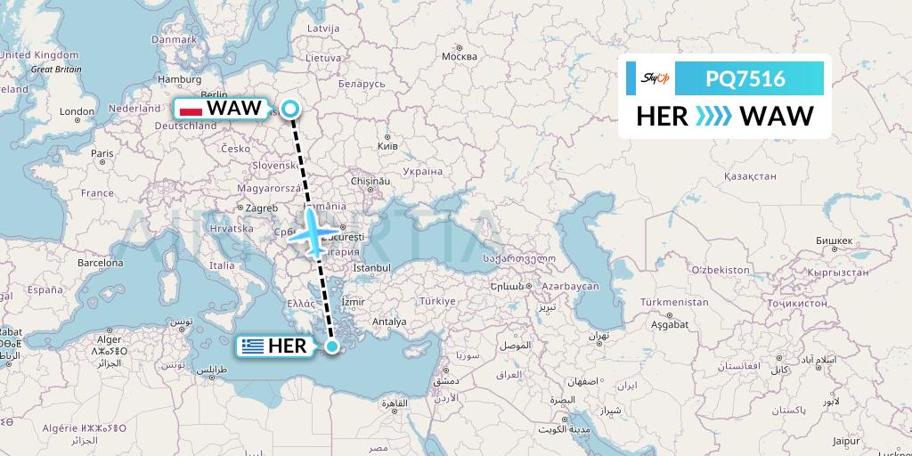PQ7516 SkyUp Airlines Flight Map: Heraklion to Warsaw