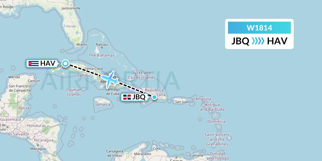 W1814 World Ticket Ltd Flight Map: Santo Domingo to Havana
