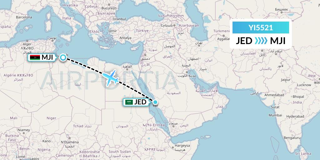 YI5521 Fly Oya Flight Map: Jeddah to Tripoli