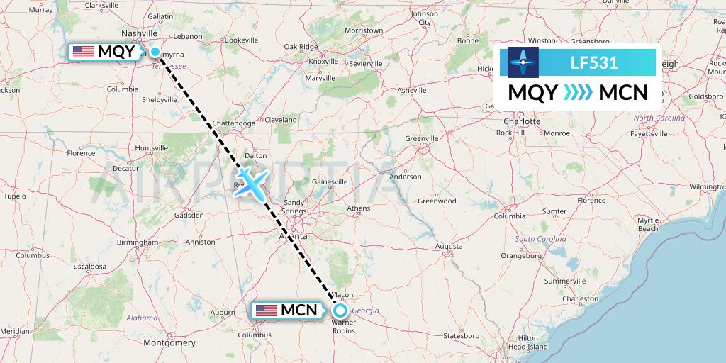 LF531 Corporate Flight Management Flight Map: Smyrna to Macon