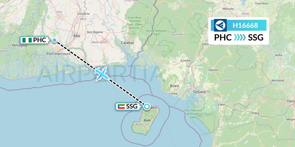 H16668 Hahn Air Systems Flight Map: Port Harcourt to Malabo