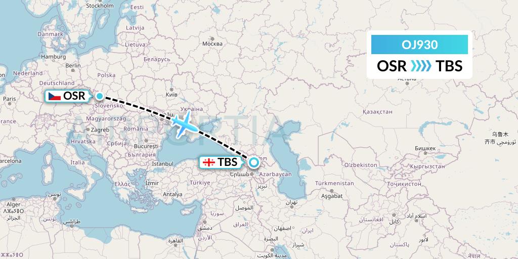 OJ930 NyxAir Flight Map: Ostrava to Tbilisi