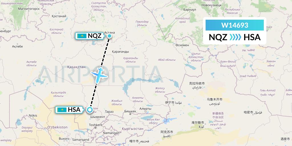 W14693 World Ticket Ltd Flight Map: Astana to Shymkent