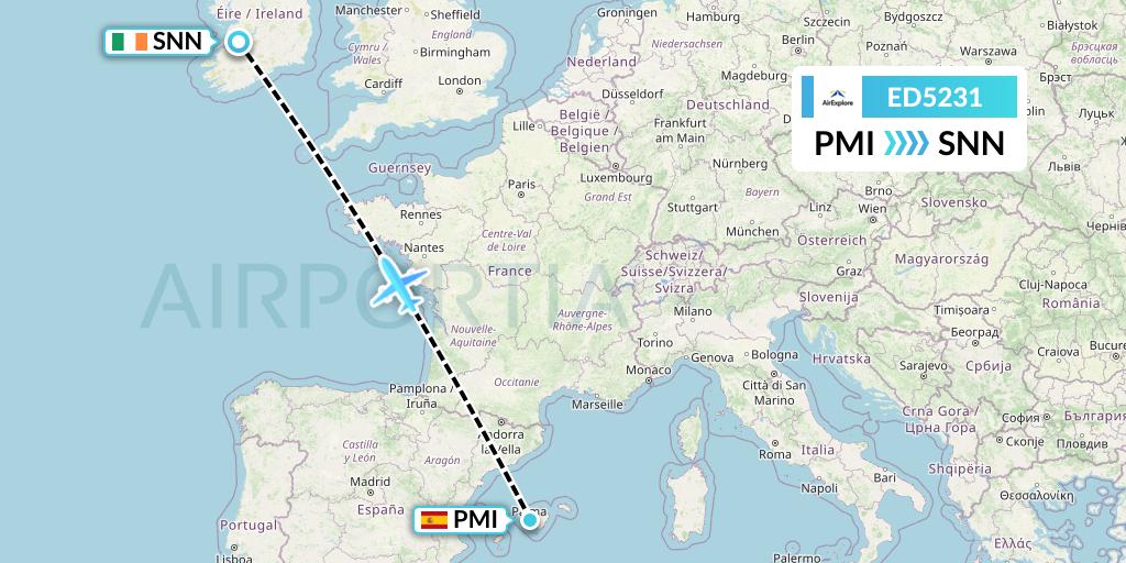 ED5231 AirExplore Flight Map: Palma de Mallorca to Shannon