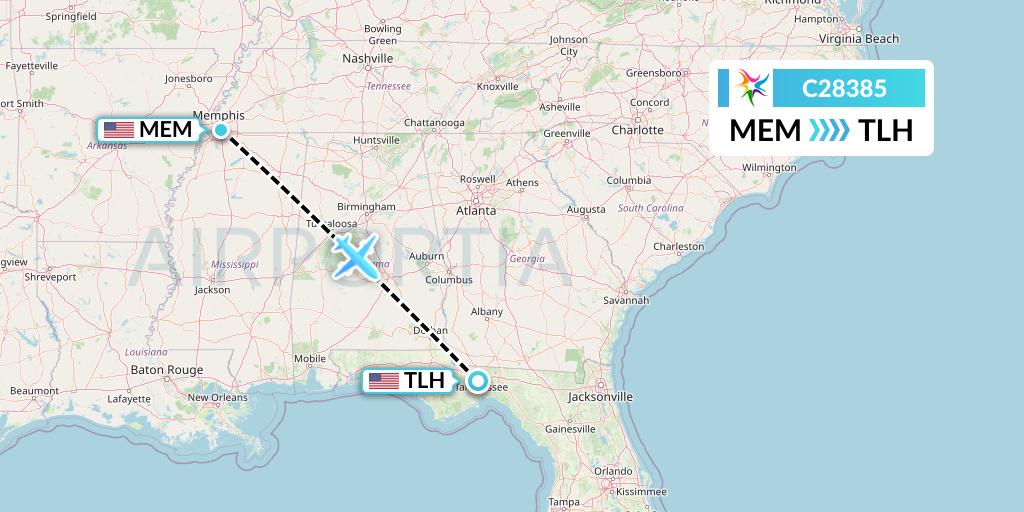 C28385 Ceiba Intercontinental Flight Map: Memphis to Tallahassee