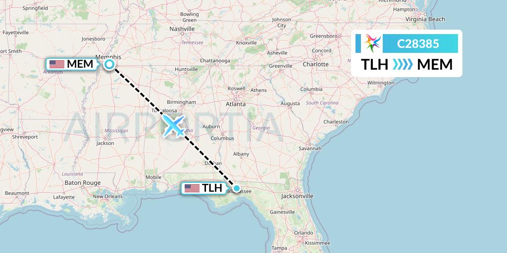 C28385 Ceiba Intercontinental Flight Map: Tallahassee to Memphis