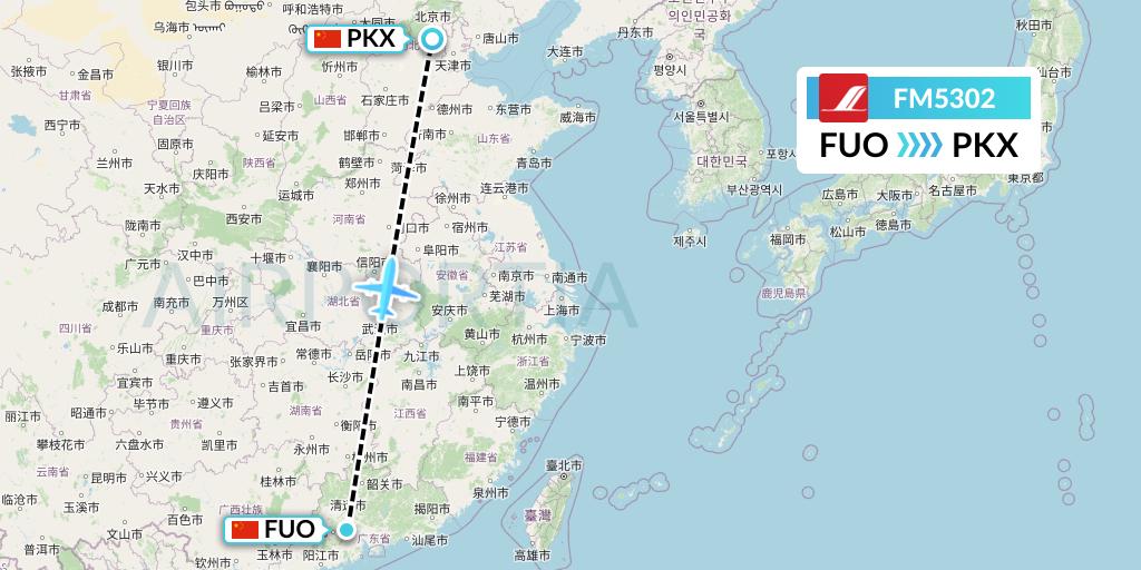 FM5302 Shanghai Airlines Flight Map: Foshan to Beijing