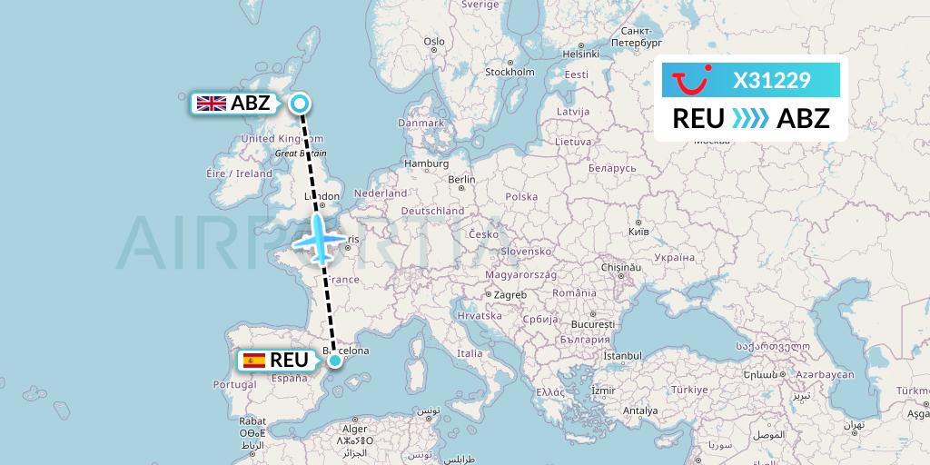 X31229 TUI fly Germany Flight Map: Reus to Aberdeen