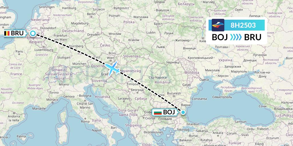 8H2503 BH Air Flight Map: Burgas to Brussels
