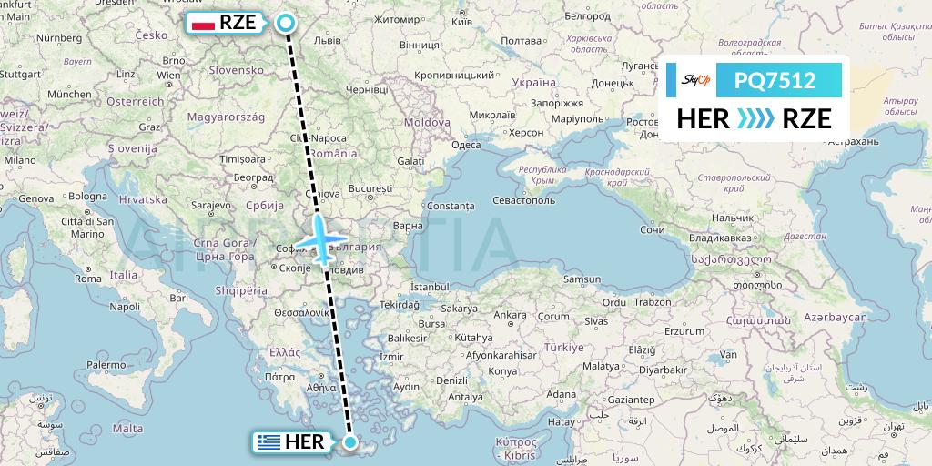 PQ7512 SkyUp Airlines Flight Map: Heraklion to Rzeszow