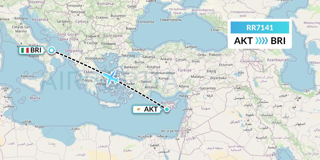RR7141 Royal Air Force Flight Map: Cyprus to Bari