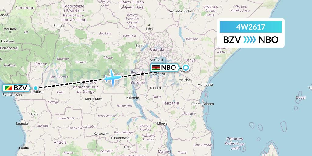 4W2617 Warbelows Air Ventures Flight Map: Brazzaville to Nairobi