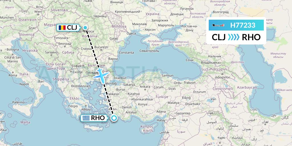 H77233 Eagle Air Flight Map: Cluj-Napoca to Rhodes
