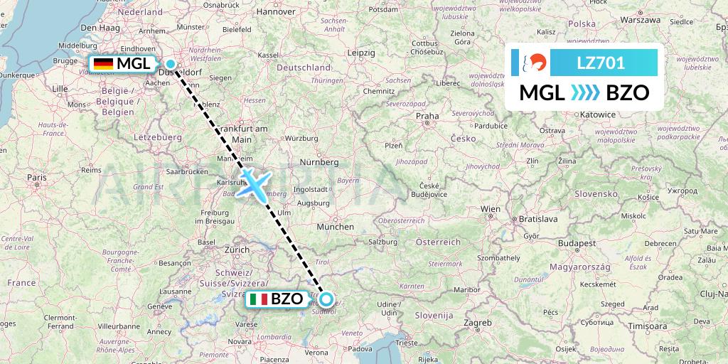 LZ701 Air Link Flight Map: Dusseldorf to Bolzano