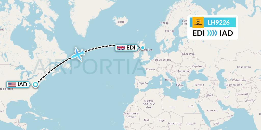LH9226 Lufthansa Flight Map: Edinburgh to Washington