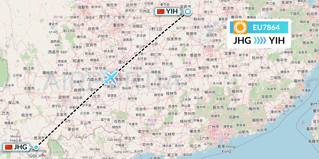 EU7864 Chengdu Airlines Flight Map: Jinghong to Yichang