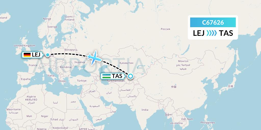 C67626 Capitol Air Express Flight Map: Leipzig to Tashkent