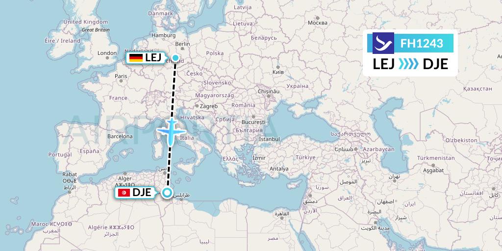 FH1243 Freebird Airlines Flight Map: Leipzig to Djerba