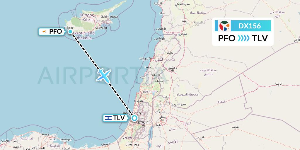 DX156 Danish Air Transport Flight Map: Pafos to Tel Aviv