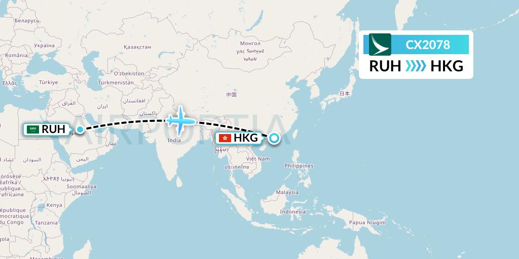 CX2078 Cathay Pacific Flight Map: Riyadh to Hong Kong