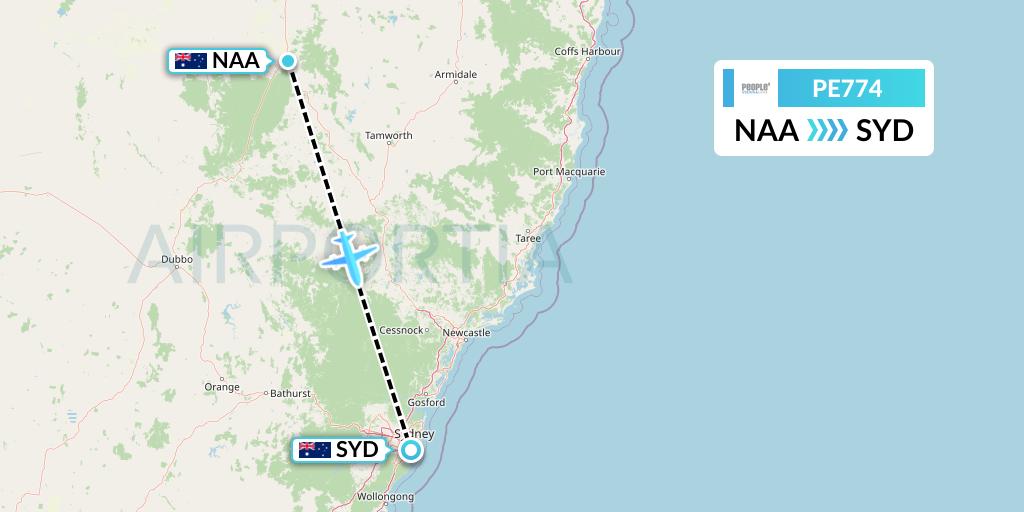 PE774 People's Viennaline Flight Map: Narrabri to Sydney