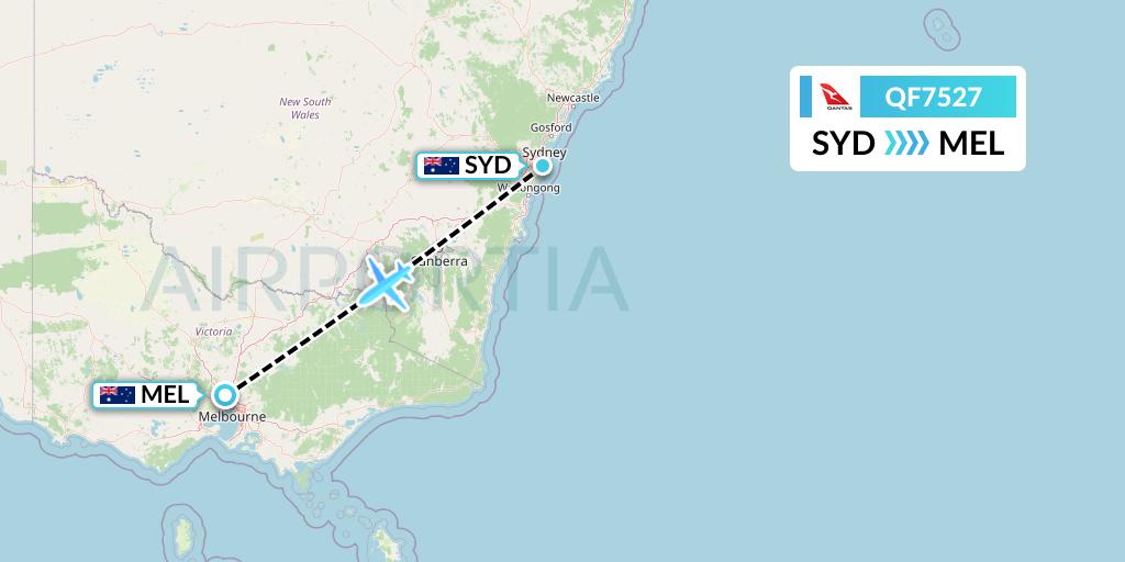 QF7527 Qantas Flight Map: Sydney to Melbourne