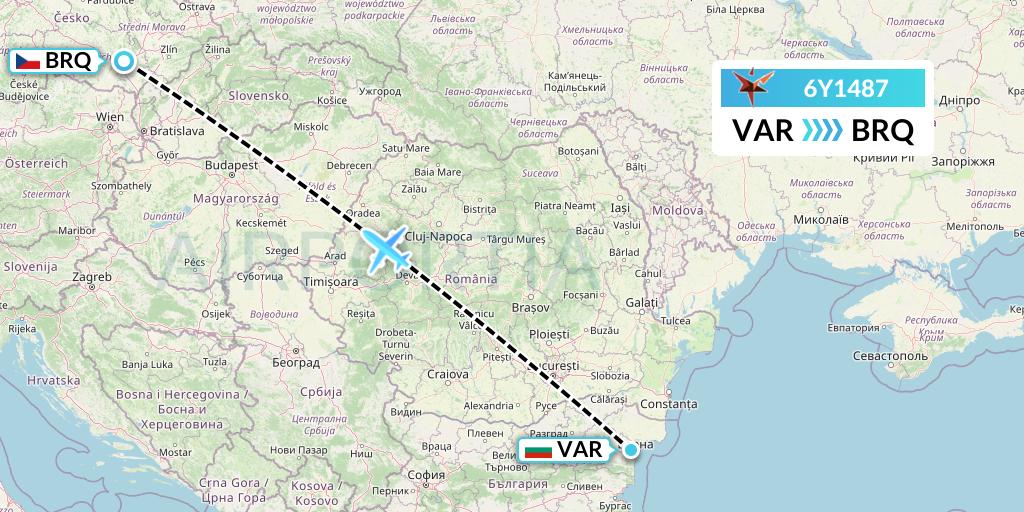 6Y1487 SmartLynx Flight Map: Varna to Brno