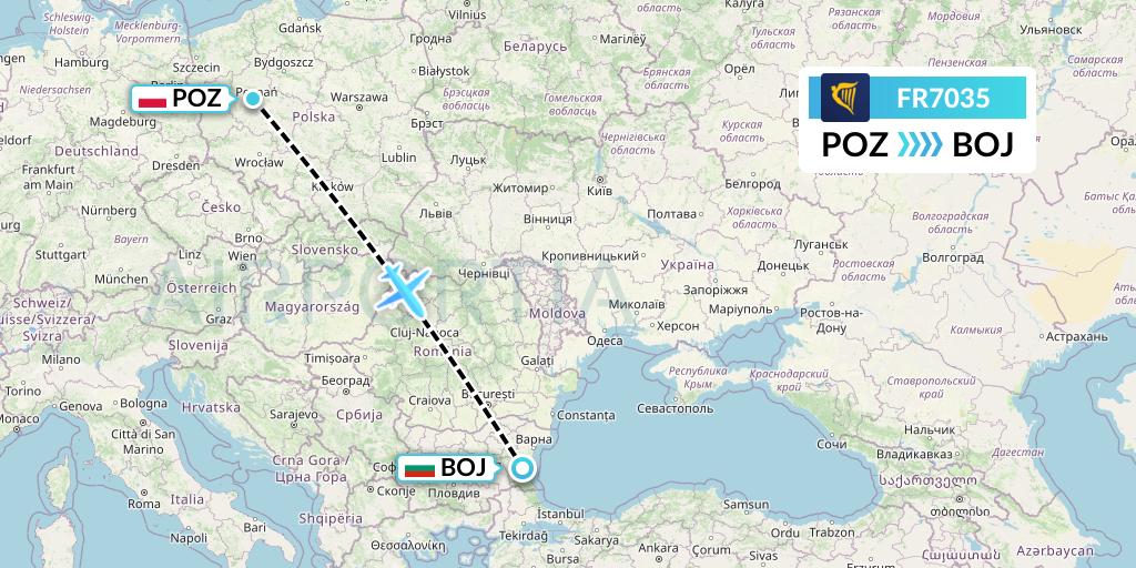 FR7035 Ryanair Flight Map: Poznan to Burgas