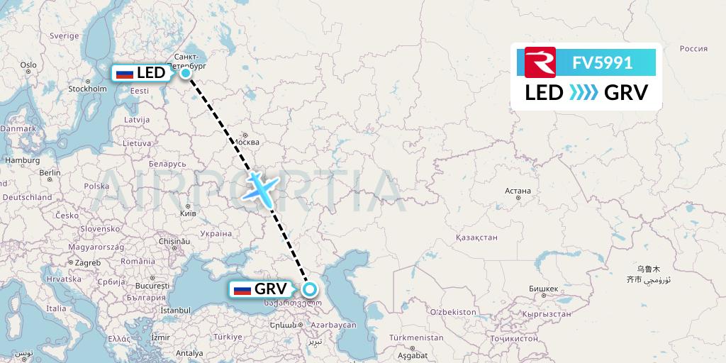 FV5991 Rossiya Flight Map: St. Petersburg to Grozny