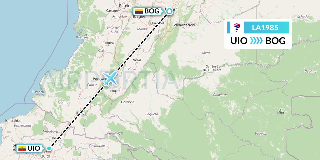 LA1985 LAN Airlines Flight Map: Quito to Bogota