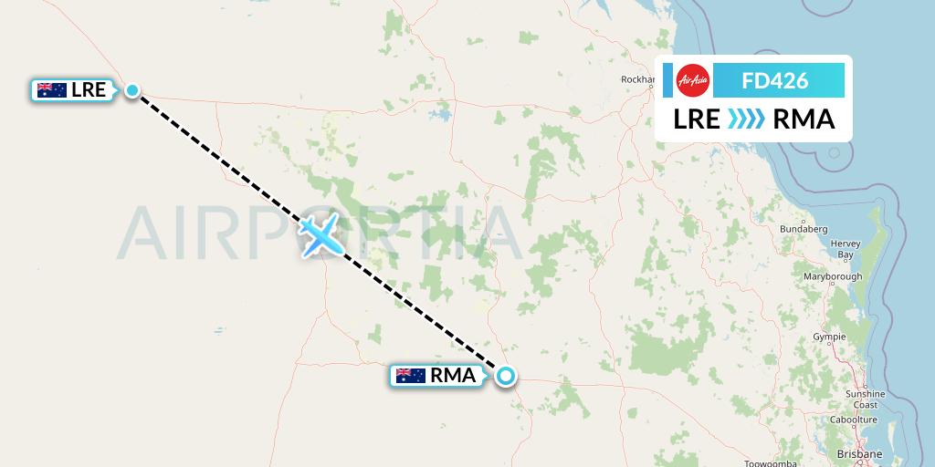 FD426 Thai AirAsia Flight Map: Longreach to Roma