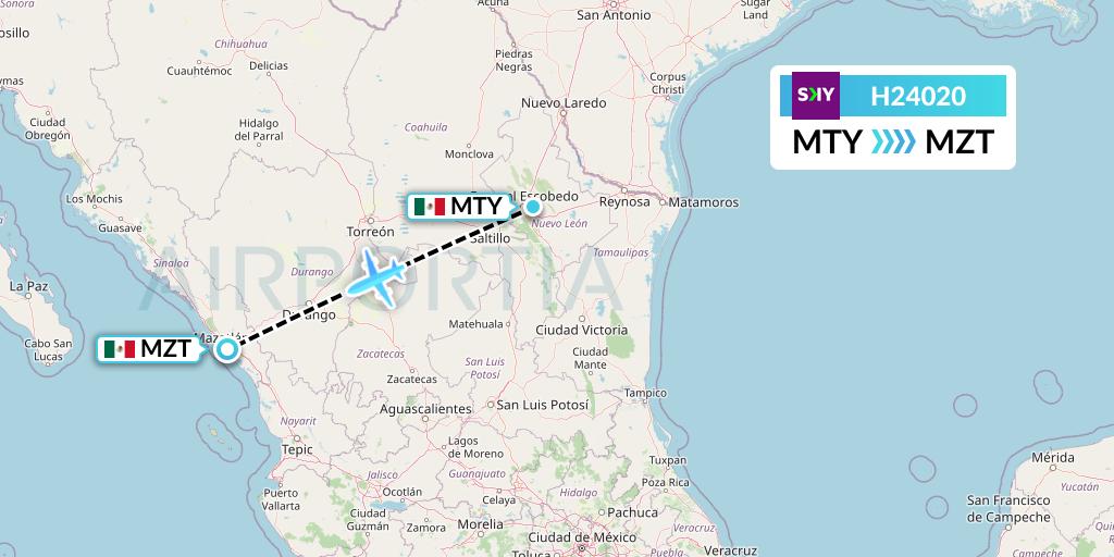 H24020 Sky Airline Flight Map: Monterrey to Mazatlan