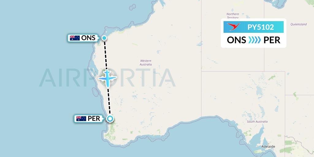 PY5102 Surinam Airways Flight Map: Onslow to Perth