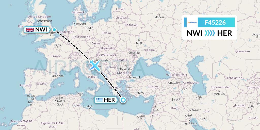 F45226 Air Flamenco Flight Map: Norwich to Heraklion