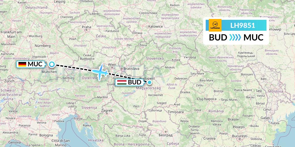 LH9851 Lufthansa Flight Map: Budapest to Munich