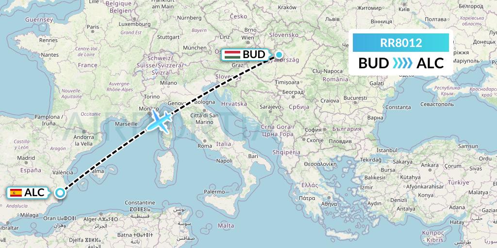 RR8012 Royal Air Force Flight Map: Budapest to Alicante