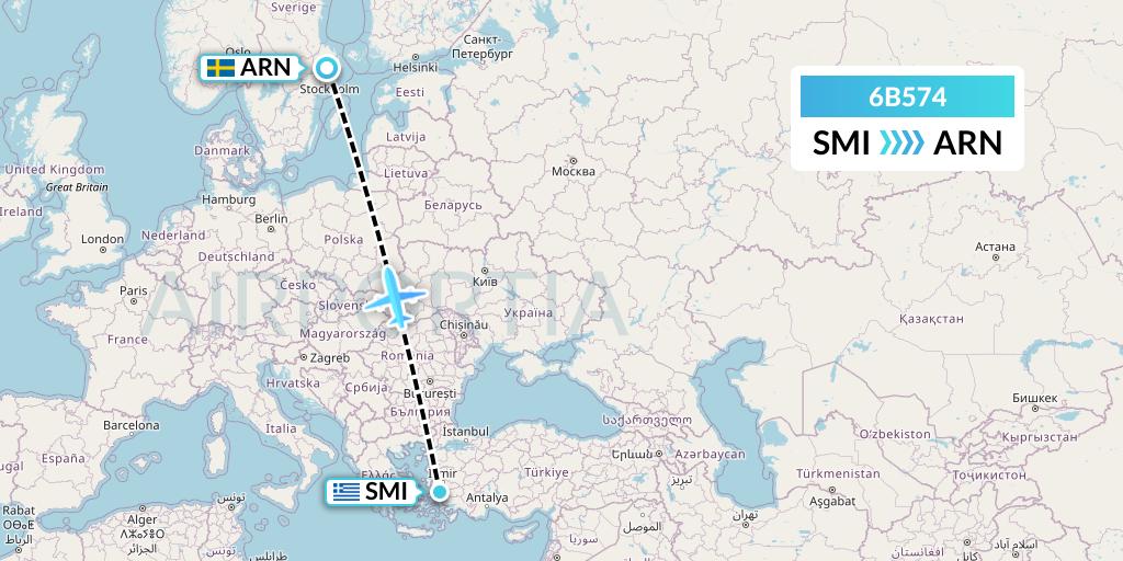 6B574 TUI fly Nordics Flight Map: Samos to Stockholm