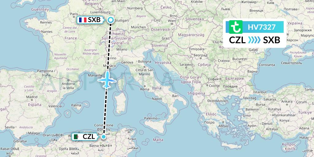 HV7327 Transavia Flight Map: Constantine to Strasbourg